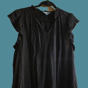 TERRA & SKY WOMENS SIZE 2X NWT BLOUSE TOP BLACK SHORT FLUTTER SLEEVE V-NECK